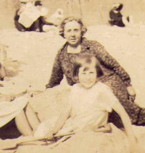 'Nellie' Marr with her mother on the beach.